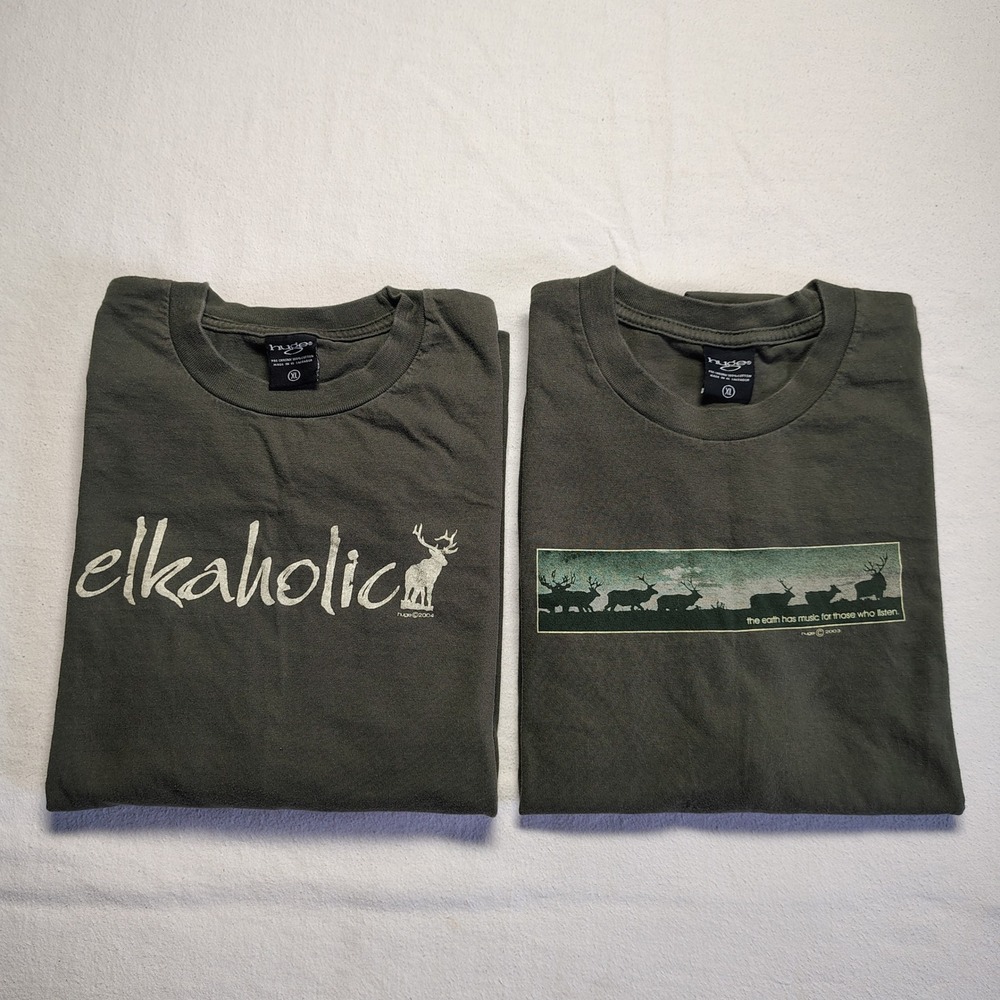VINTAGE Jackson Hole Elk T-Shirt Lot of 2 Green XL Heavyweight Cotton Elkaholic